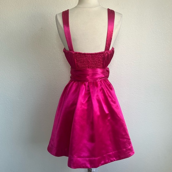 ANTHROPOLOGIE Maeve Pink Satin Mini Bow-Tie Pleated Fit & Flare Dress - Size 8 - Picture 8 of 16